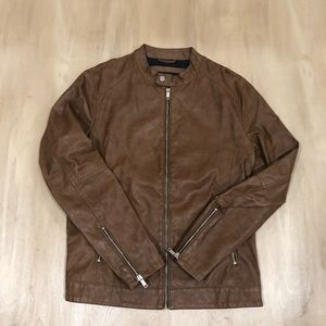 Zara Vegan Leather Jacket with Nylon Lining - Brown - Size L